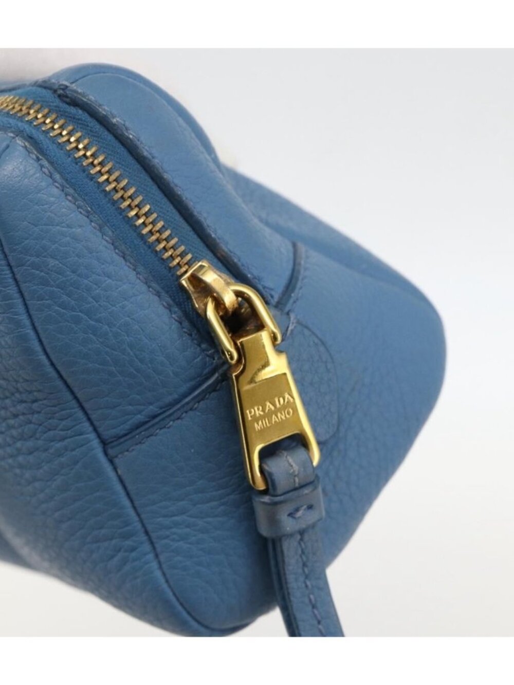 PRADA Pouch Leather Blue Gold - Picture 8 of 16